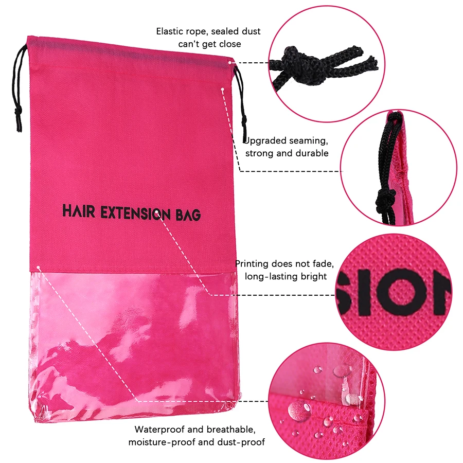 Bolsa de almacenamiento para extensiones de cabello, estuche de traje no tejido, bolsa de almacenamiento con bolsillo para zapatos