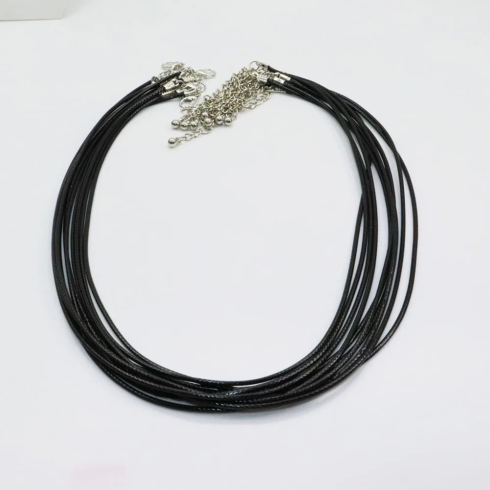 Eruifa 10pcs 45+5mm 1.5mm Thick Black WaxCord Chain Jewelry Link DIY Finding  Necklace,2 Colors nickle free and lead free