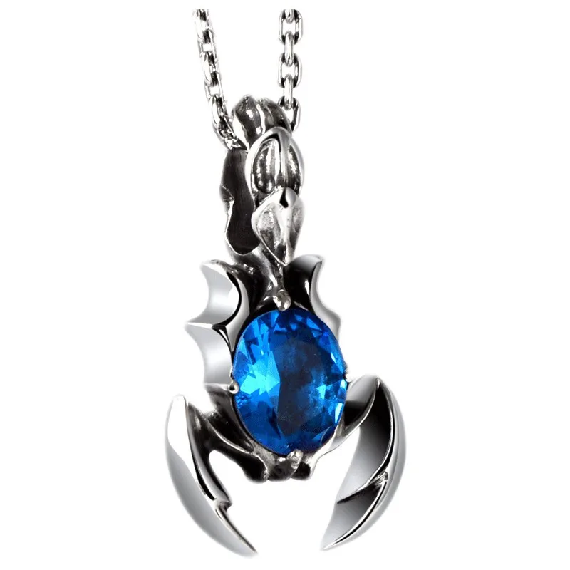 

BOCAI Новый 100% серебряный комплект ювелирных аксессуаров S925 с красным/синим корундом Скорпион Ретро Панк Мужской кулон Подарок на день рождения