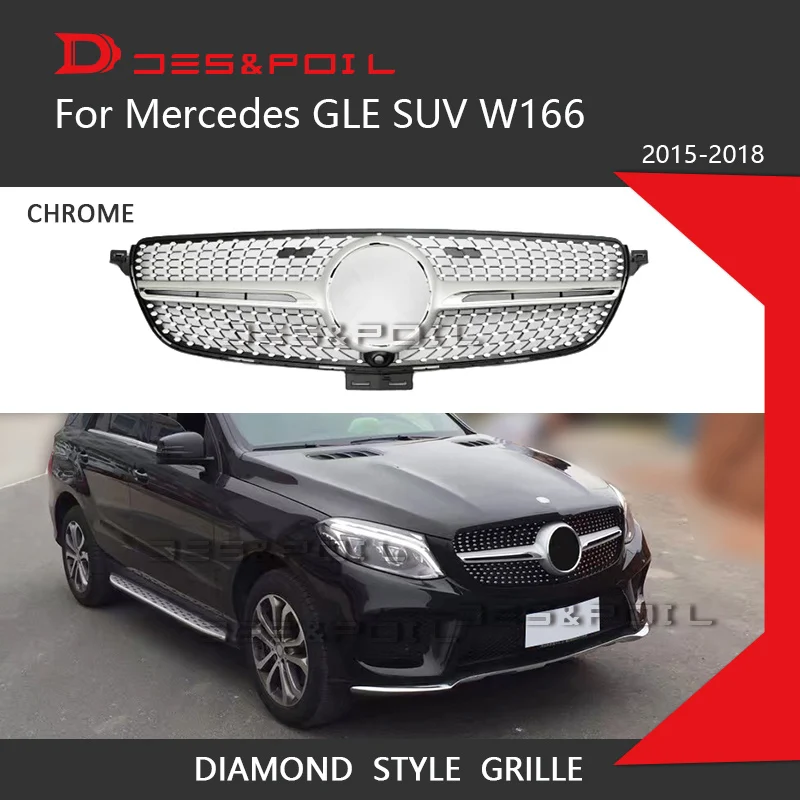 

Diamond Grille GLE Class W166 C292 For Mercedes Coupe 4Matic Black Chrome Front Racing Grill 2015-2018 GLE300 GLE320 GLE350