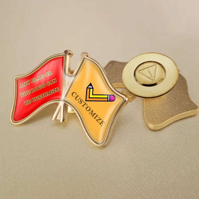 World Any Two Countries And Areas Crossed Double Friendship Flags Lapel Pins Brooch Badges