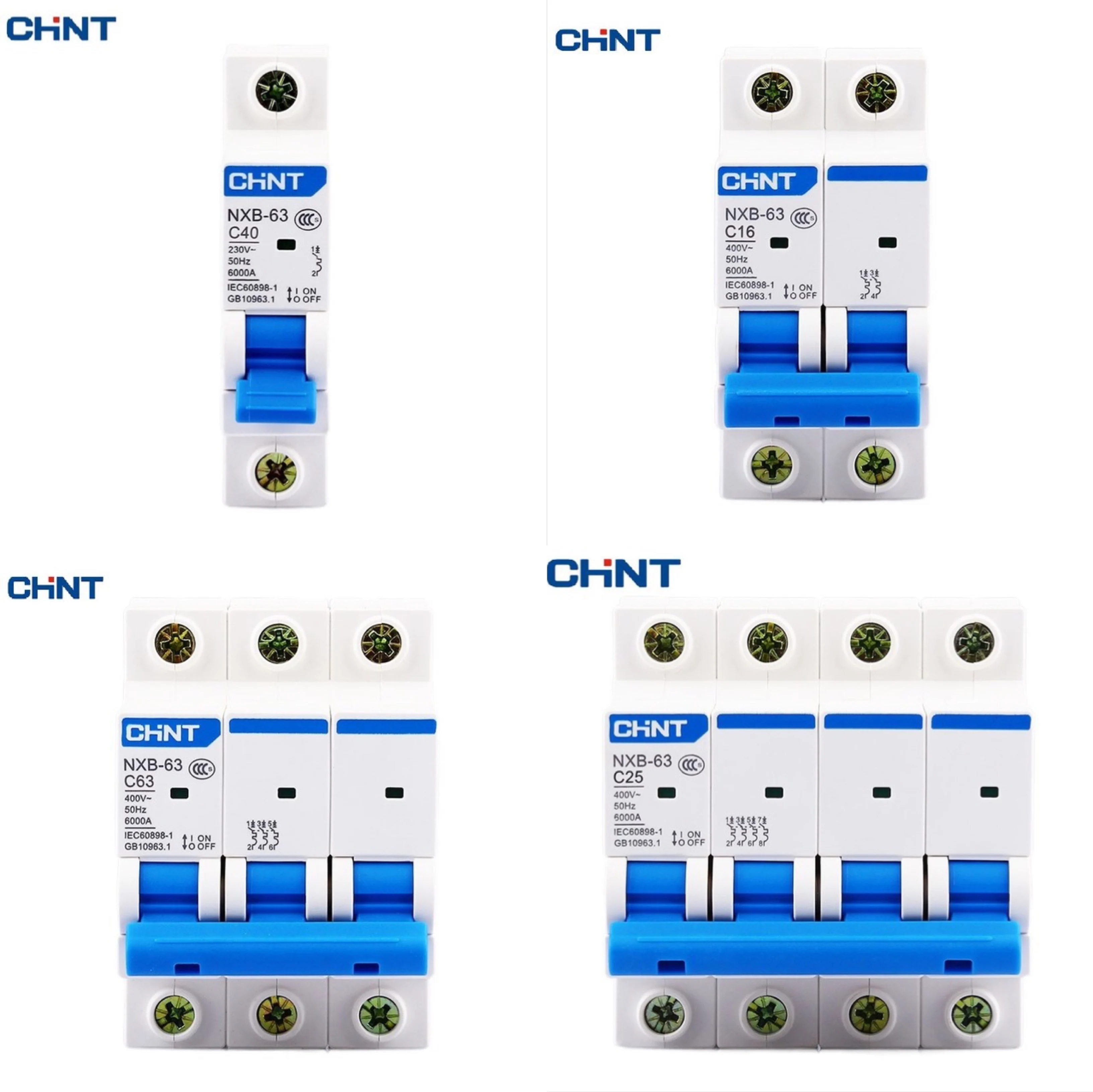 CHINT NXB-63 DZ30 DZ40 EPN DPN TPN 1P 2P 3P 4P AC 230/400V Circuit Breaker DIN Rail Mounting Miniature Household Air Switch