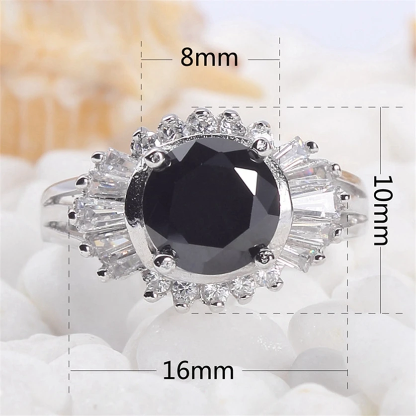 Eulonvan Luxury Fancy 925 sterling silver Jewelry Wedding rings christmas gifts for women Black Cubic Zirconia S-3718 size 6 8 9