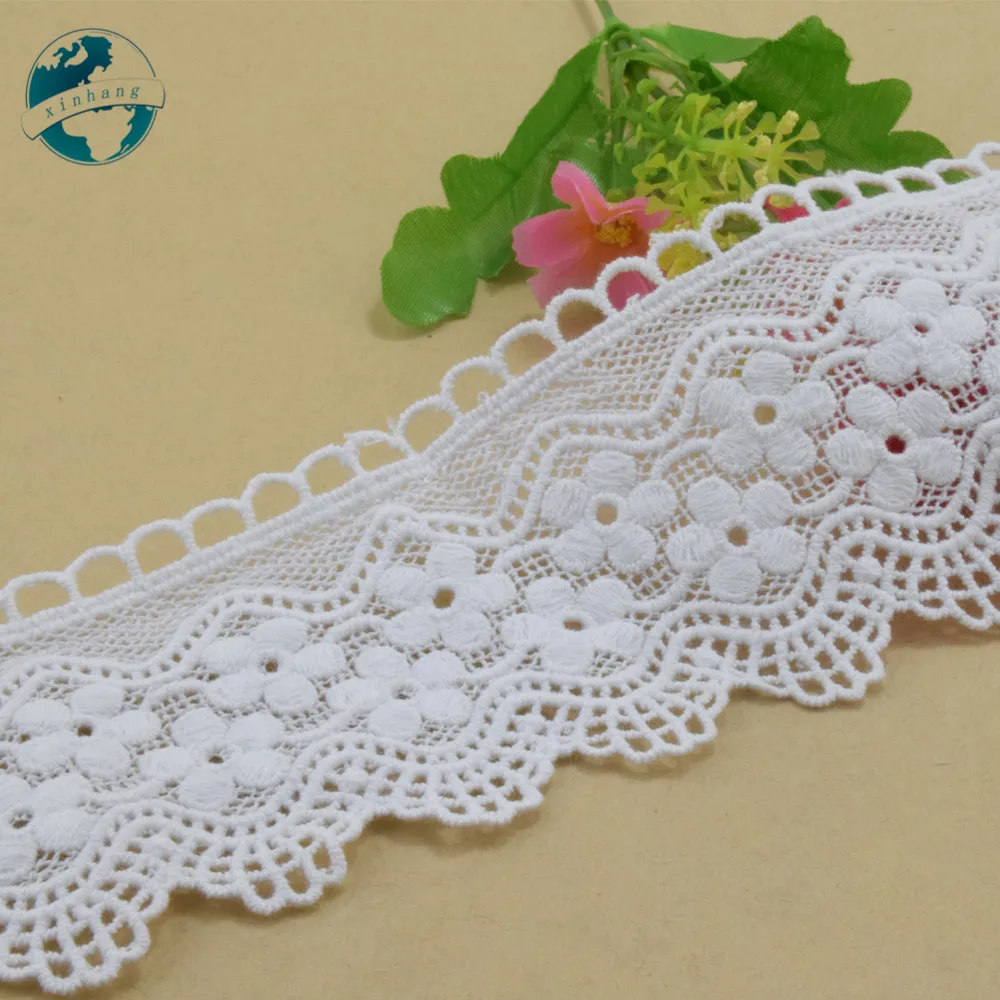 7.5cm White 100% Cotton Embroidery Lace French Ribbon Fabric Guipure Diy Dolls Trims Warp Knitting Sewing Accessories#4004