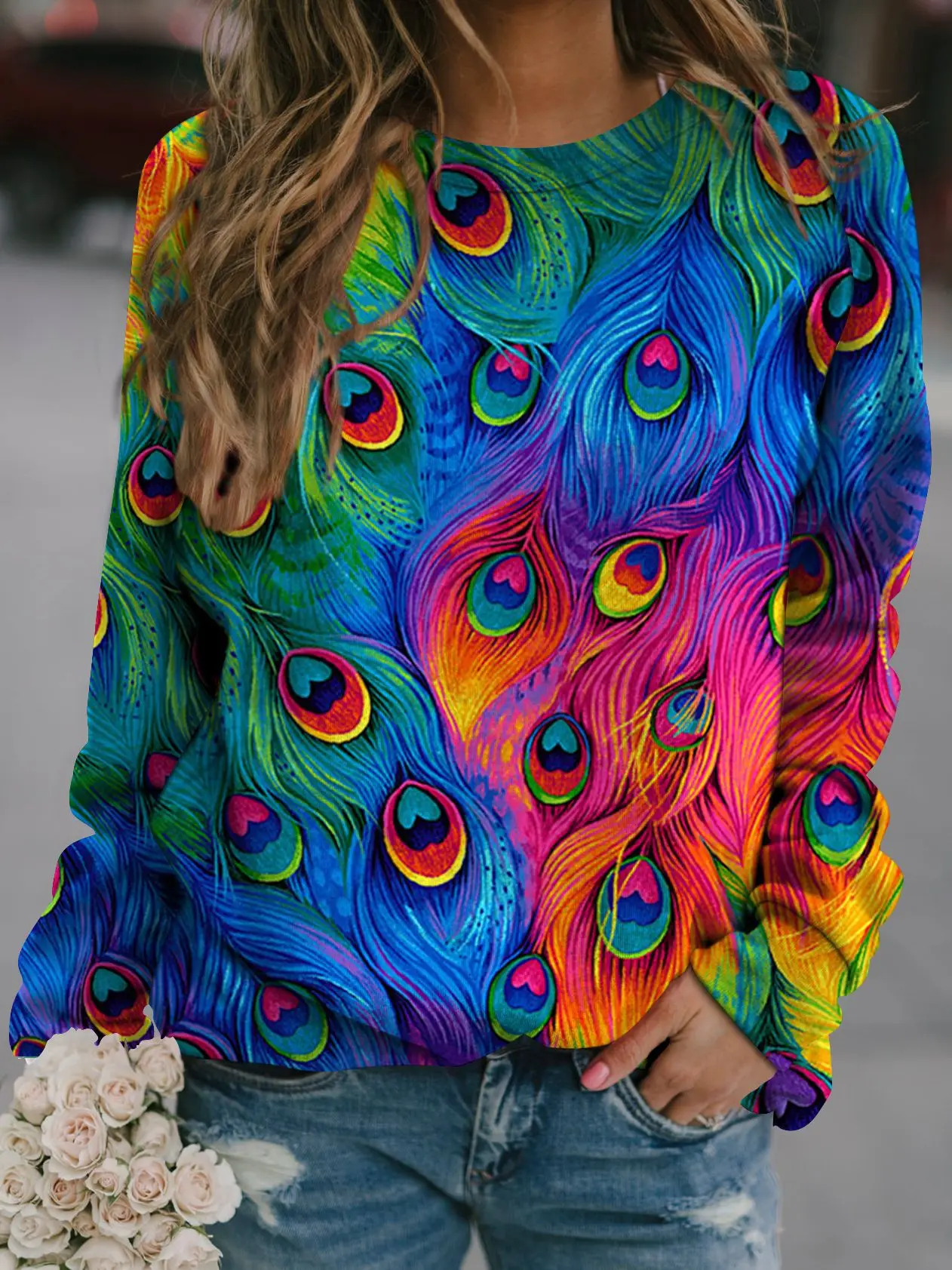Fashion Peacock Feather Floral 3D Print Hoodies Women Streetwear Sweatshirts Oversized Pullover Tracksuits Girls Gothic Clothing