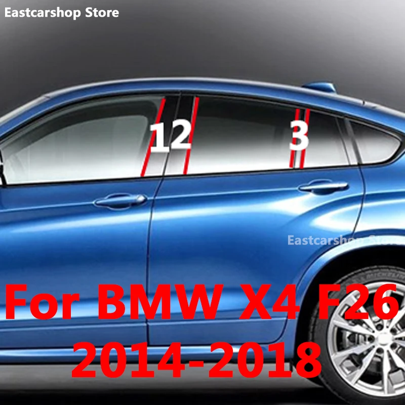 

Наклейка на окно автомобиля для BMW X4 F26 2018 2017, черная декоративная лента на центральную раму из поликарбоната, 2016, 2015, 2014