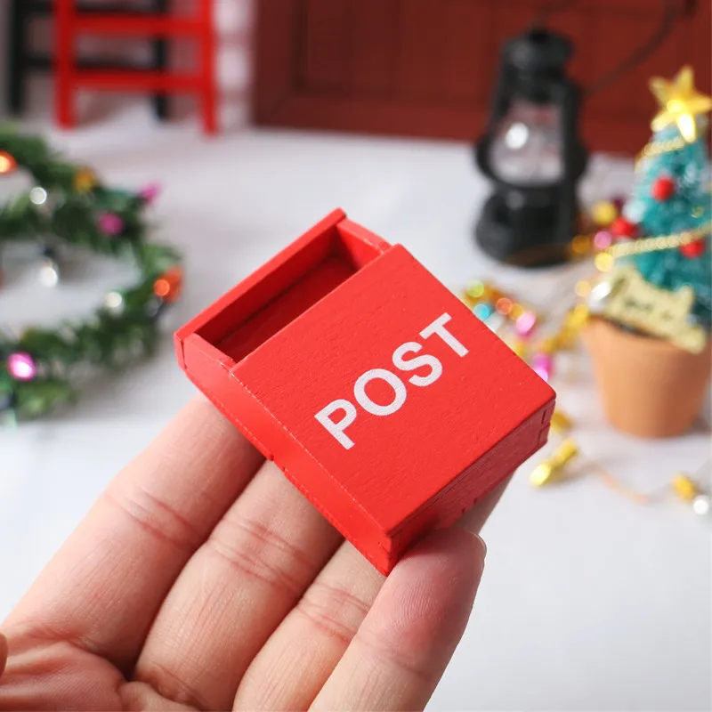 5Pc 1:12 Dollhouse red POST wooden mailbox Christmas door decoration miniature model Fairy Garden Door Decor Kids Furniture Toys