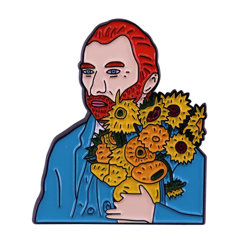 Retrowave painting sunflowers badge a great tribute to Van Gogh