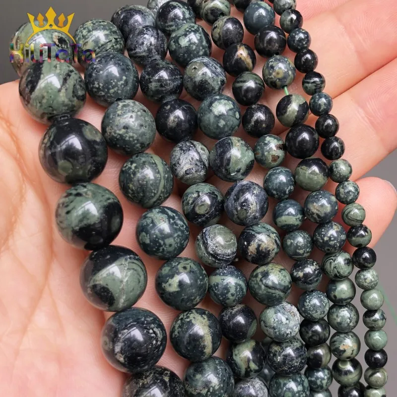 Natural Stone Green Malachite Kambaba Round Loose Beads For Jewelry Making DIY Bracelet Earrings Accessories 15'' 4/6/8/10/12mm