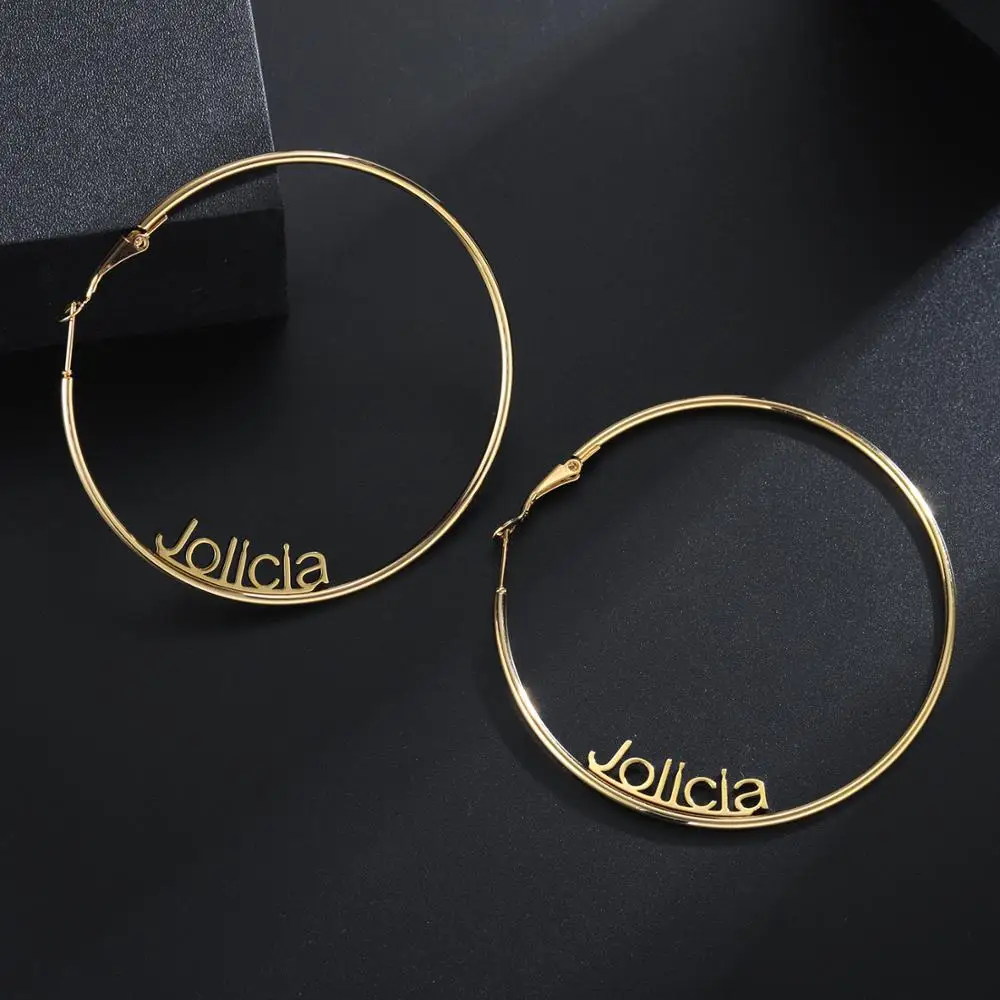 20mm-100mm Custom Hoop Earrings Customize Name Earrings Gold Color Rose Gold stainless steel For Women Earrings Christmas Gift