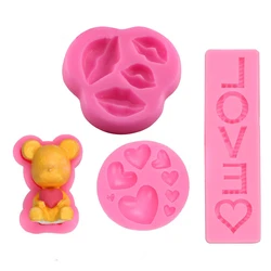 Love Bear Letter Love Silicone Mold Cake Border Wedding Cupcake Topper Fondant Cake Decorating Tools Little Bear Holds Love