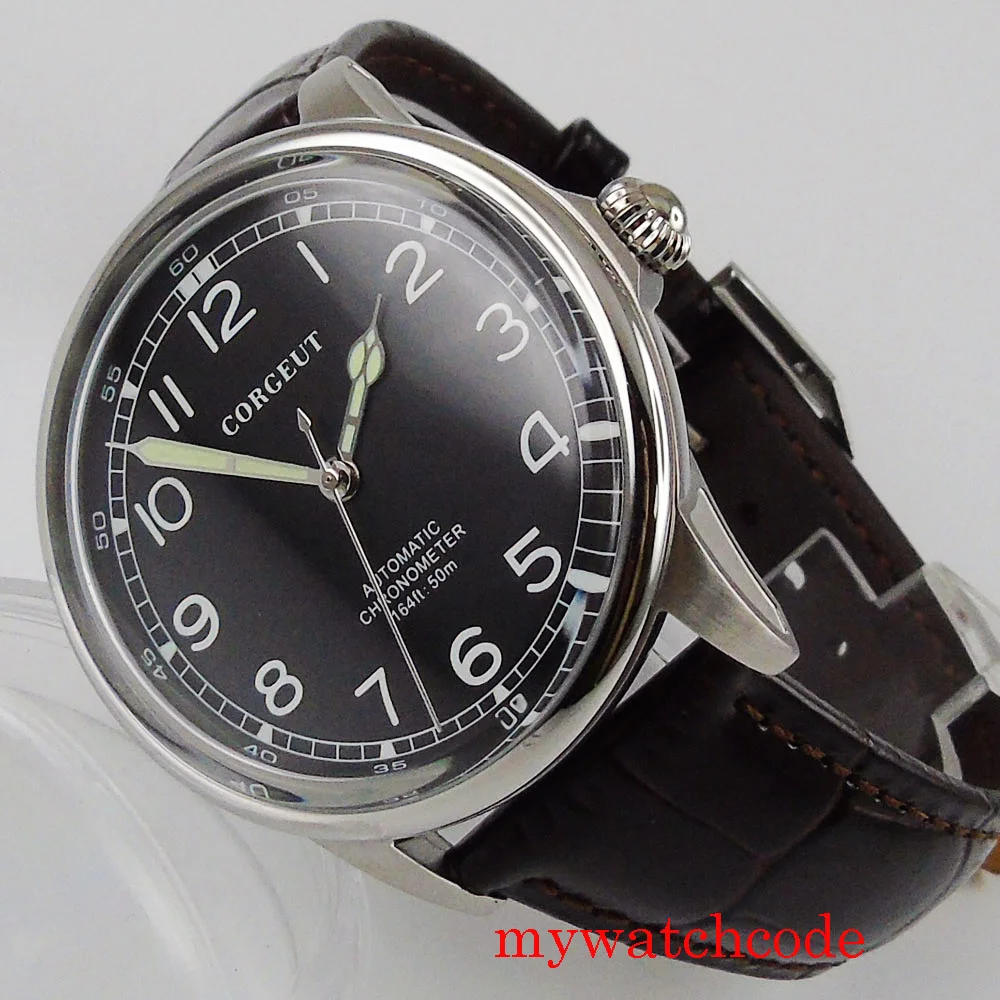 41mm Corgeut Mechanical Automatic Men Watch Miyota 8215 Movement Black/Blue/Green Dial Luminous Hands Leather Band