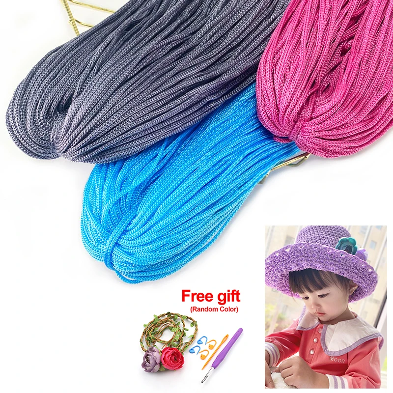 QJH 2022 Newest  Light Weight Ice Silk Thread Summer Sunshade Hat Thread Hand Woven DIY Hook Bag Thick Hollow Thread Bright Silk