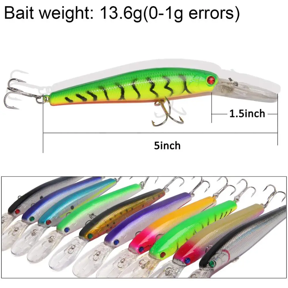 10 sztuk błystka 13.6g sztuczna twarda przynęta Bass Wobblers przynęty Crankbait Pike Treble haki z pudełko ze sprzętem wędkarskim