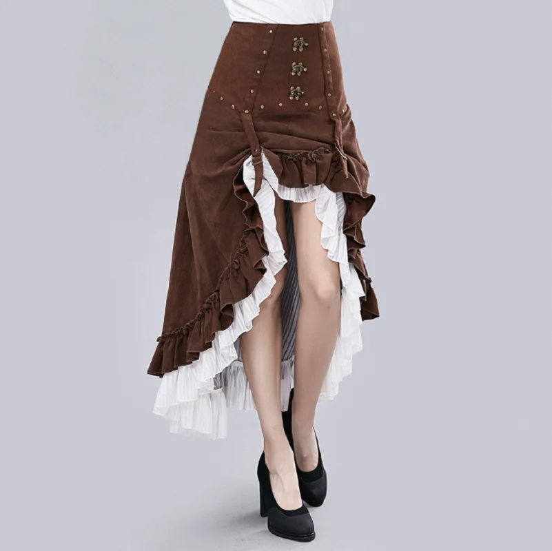 

Steampunk irregular anti deerskin velvet pleated stitched skirt Halloween stage performance skirt