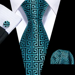 Barry Wang Laço De Seda Conjunto Para Homens, Gravatas Jacquard, Presente De Casamento, Festa De Negócios, Moda Novidade, Lenço Teal, 8,5 cm