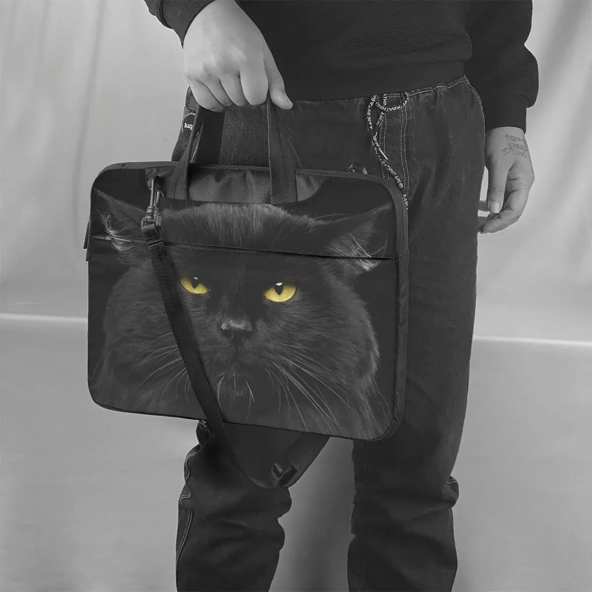 Gato preto Laptop Bag Case protetor Vintage computador saco bicicleta Crossbody Laptop bolsa