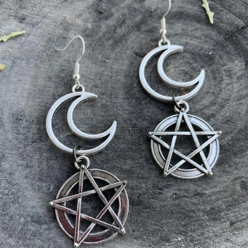 Moon Pentacle Earrings Fashion Goth Witch Jewelry Women Gift 2021New Delicate Beautiful Crescent Wholesale Statement Creative