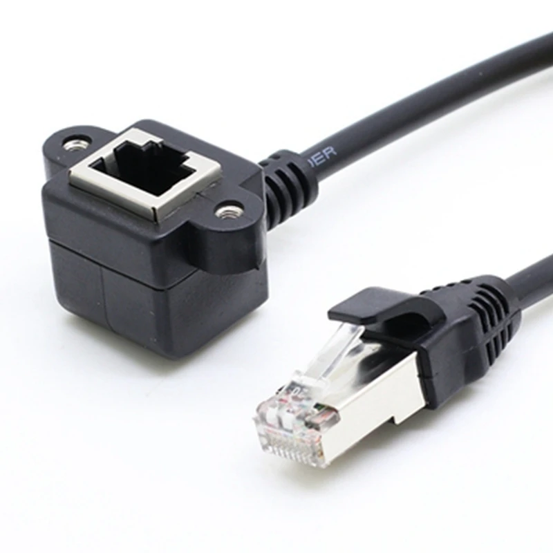 0.3M RJ45 Male to Female Elbow CAT5 Ethernet Connection Extension Cable With Mounting Screw Holes for Computers and Routers.