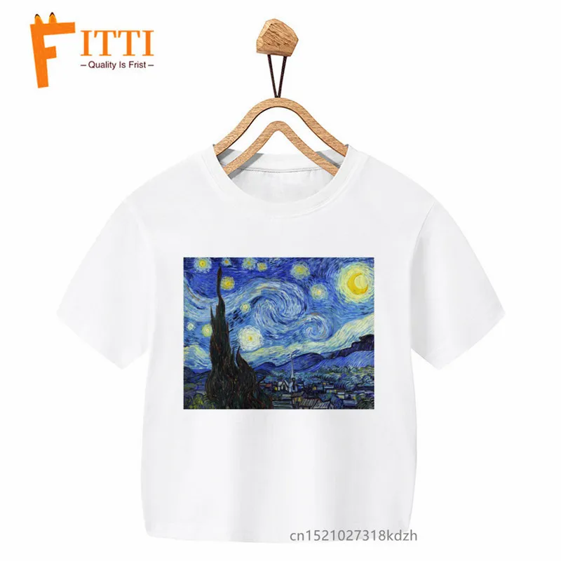 Van Gogh Oil Painting Art Print Boys/Girls White T-shirt Kid Summer Harajuku Kawaii Funny Clothes Little Baby Clothes,Drop Ship