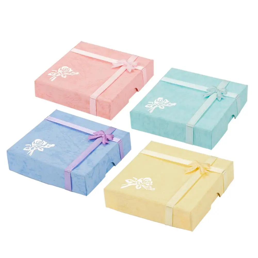 

6pcs Gift Jewelry Bangles Packaging Cardboard Bracelet Boxes with Flower, Sponge and Fabric inside, Square, Mixed-Color 9x9x2cm