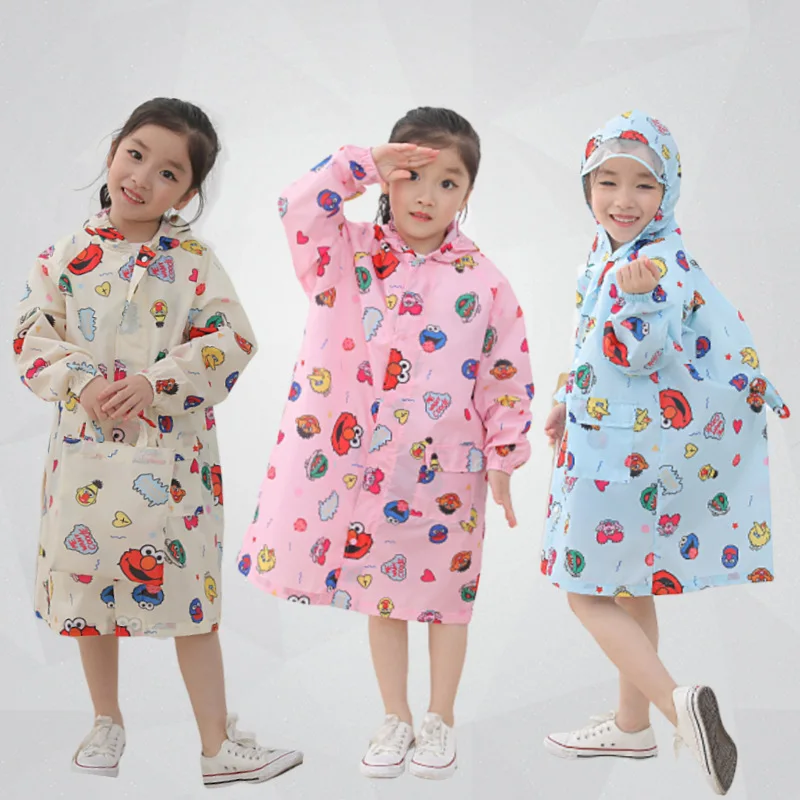 Cartoon Cute Children's Raincoat With Schoolbag Zipper One Piece Poncho