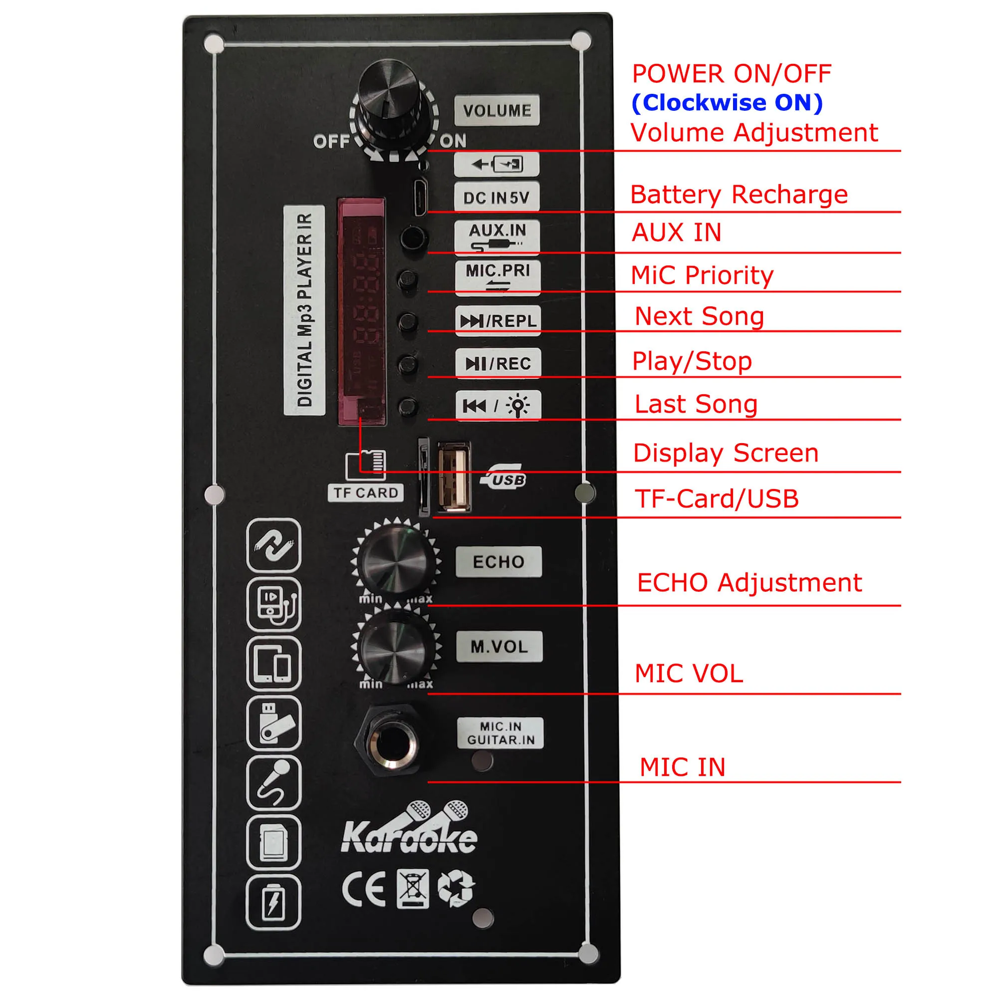 3.7 V  Amplifier Board Square Dance Speaker Amplifier Support Bluetooth AUX TF-Card U-Disk Recording 5-8Inch Speaker