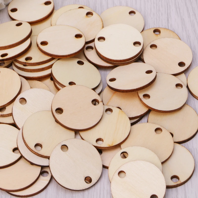 50Pcs Wooden Round Discs Slices Metal Ring For DIY Birthday Board Calendar Craft