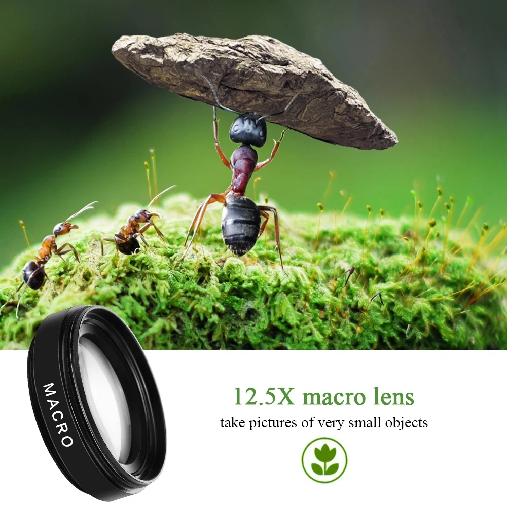 2 In 1 Mobile Phone Lens 0.45x Super Wide Angle 12.5x Macro HD Camera Lens For iPhone 12 11 8 7 6 XS Huawei Xiaomi Samsung