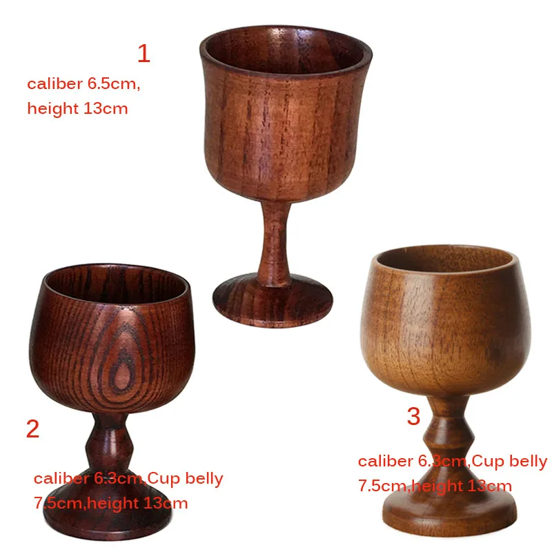 Handmade Natural Spruce Wood Goblet Cup Environmental Classical Wine Glass Round Red Wine Teapcup Solid Wooden Goblets Drinkware