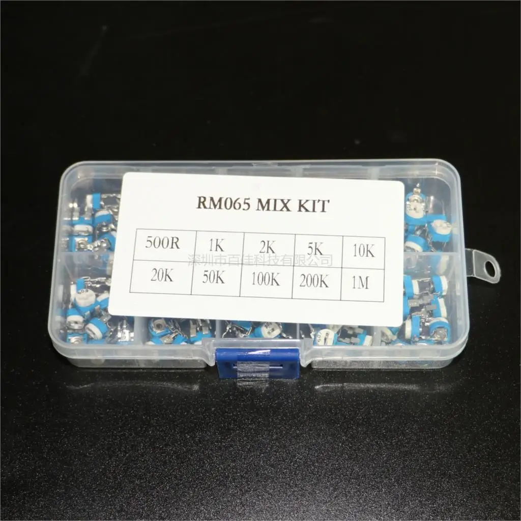 100pcs 10 Specifications × 10pcs Rm065 Blue and White Adjustable Resistance 6mm Classification Box Set