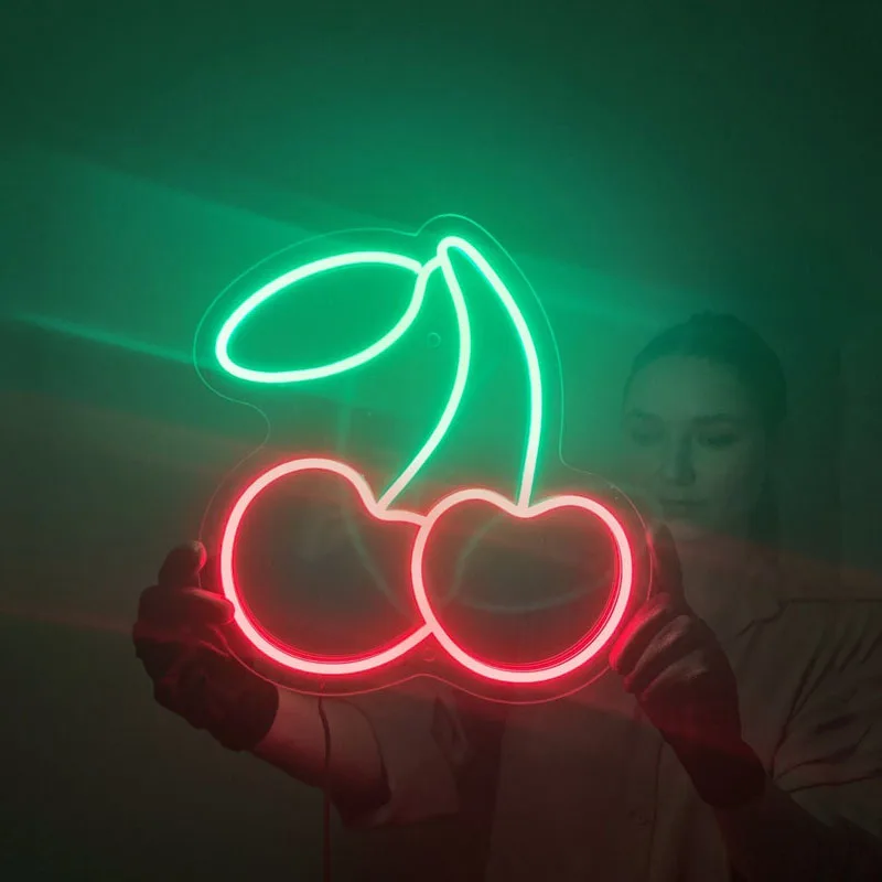 Custom Cherry Neon Light Fruit Restaurant Led Wall Neon Sign USB Lamp for Party Wedding Christmas Shop Birthday Home Decoration