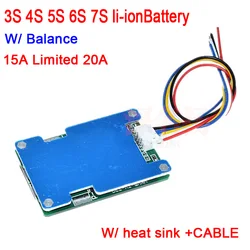 3S 4S 5S 6S 7S 15A limit 20A  18650 ion Lithium battery protection board BMS 3.7V 12V 16.8V 21V 25.2V 29.4V W  balance heat sink