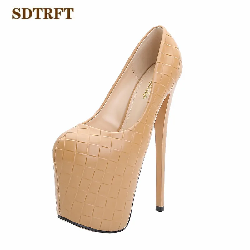 SDTRFT Crossdresser Shoes Woman Platforms 20cm Thin High Heels Sexy Round Toe Club Pumps Ladies Wedding Stiletto Plus size:34-50