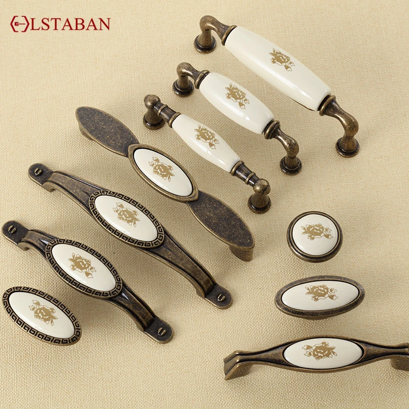 LSTABAN Modern Minimalist Cabinet Drawer Shoe Cupboard Wine Cabinet Antique Copper Single Hole Round New White Ceramic Handle