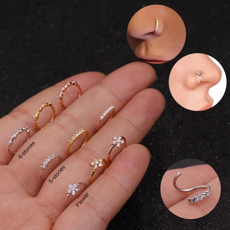WOOZU 100% Copper Inlaid Zircon Fake Nose Ring Hoop Ring Single Piece Nose Piercing Earring Fake Piercing Oreja Jewelry