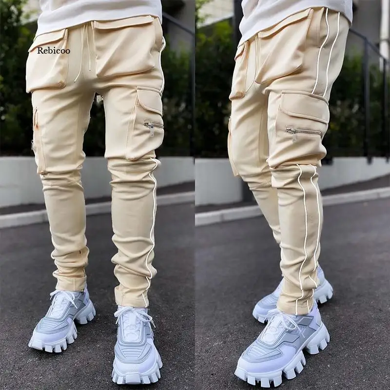 

Summer Men's Casual Pants popular logo Large Size Straight-leg Reflective Multi-Pocket Cargo Pants Men's Sports Pants