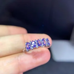 Jewelry Dazzling Gemstone Ring for Wedding 4mm*3mm Natural Tanzanite Ring 925 Silver Tanzanite Silver Ring