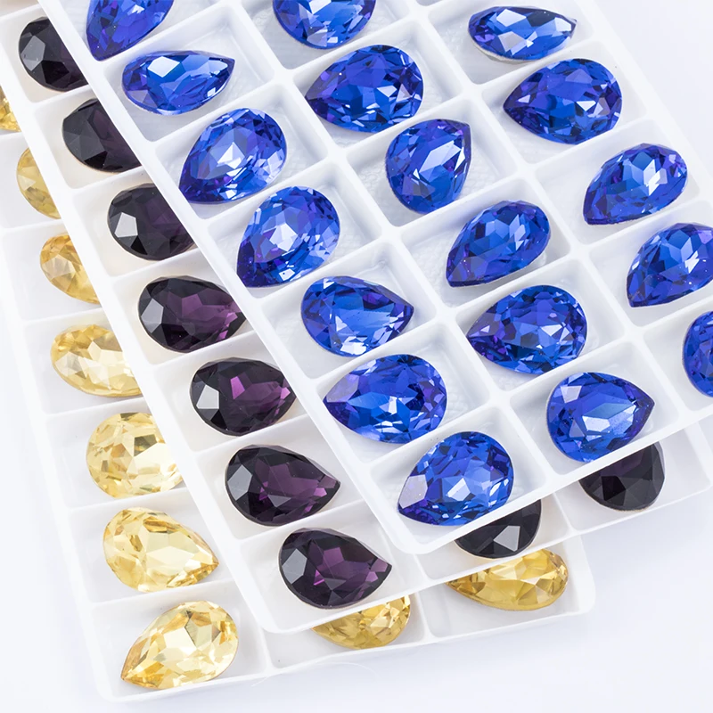 Colorful Shining Tear Drop K9 Glass Rhinestones High Quality Pointback Glass Crystal Glue on Garment Crafts Jewelry Accessories