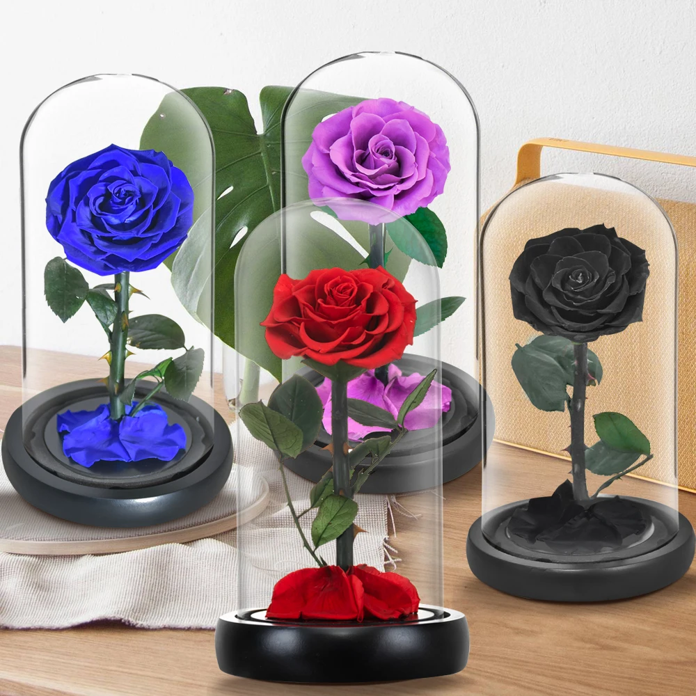 Beauty and The Beast Preserved Flowers Red Eternal Rose In Glass Dome Gifts for Wedding Birthday Valentine Christmas Anniversary