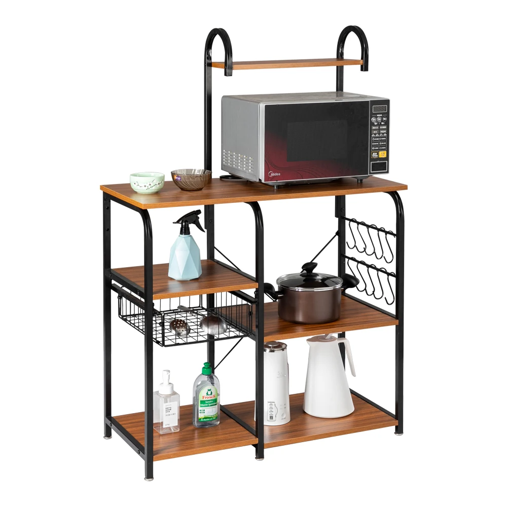 Artisasset Vintage Kitchen Baker's Rack Utility Microwave Oven Stand 3-Layer Storage Shelf Workstation 90x40x132CM[US-Depot]