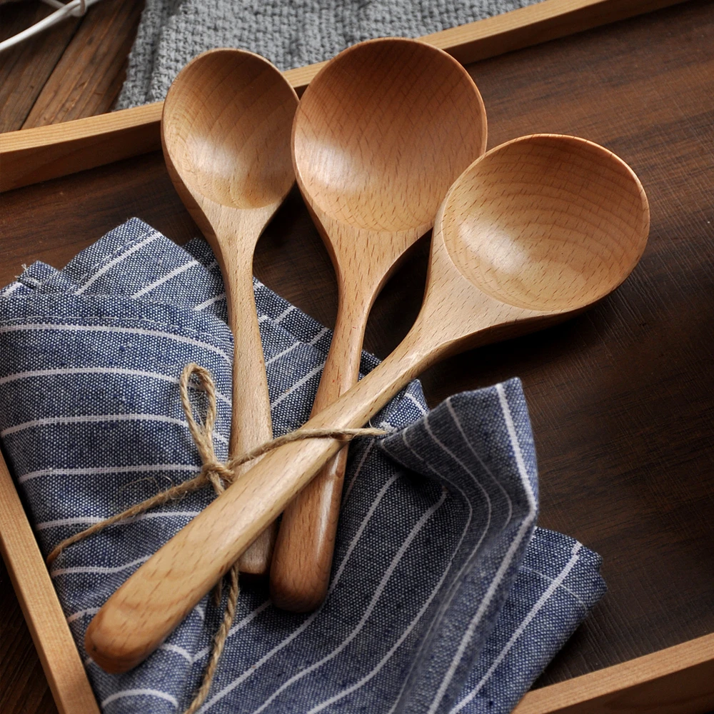 Wooden Spoon Rice Scoop Coffee Stirring Mixing Soup Spoons Natural Cooking Utensils Handmade Home Tableware Cutlery for Kicthen