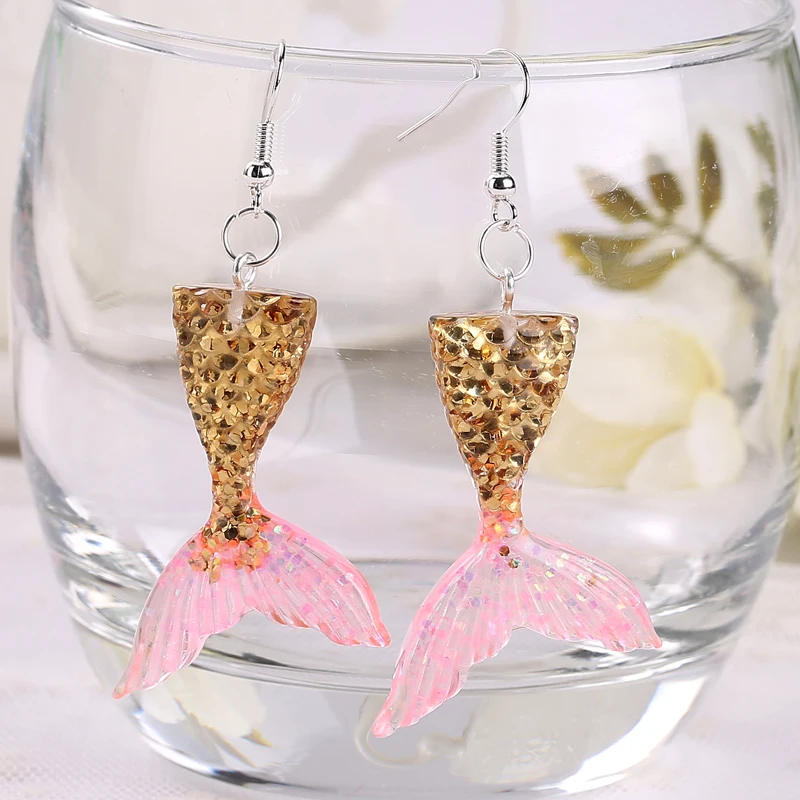 1 Pair Women Mermaid Earring  Flat Back Resin Craft For Girl Fashion Jewelry