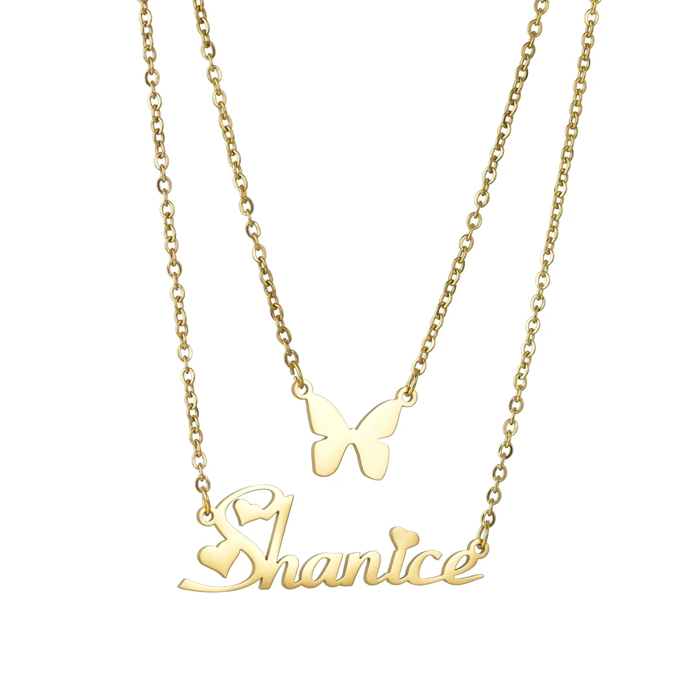 Atoztide – collier avec nom personnalisé, tour de cou papillon en acier inoxydable, lettre Double couche, chaîne pendentif, bijoux pour femmes, cadeau