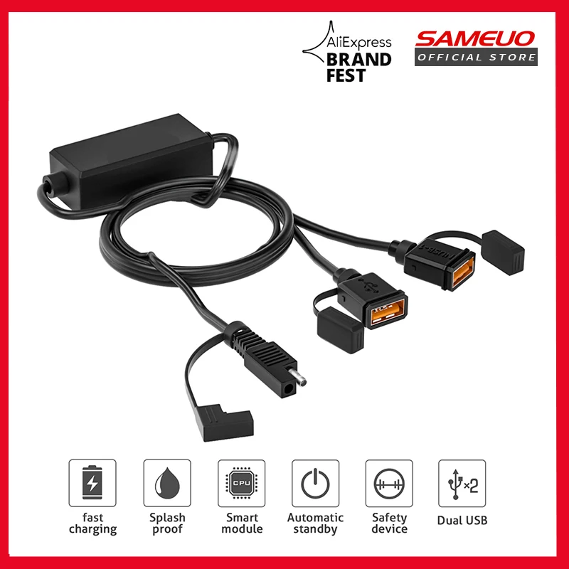 

Sameuo Motorcycle Charger Dual USB Fast Charging Adaptor With Smart Chip Safety Device For Travel Motorcycle Accessories