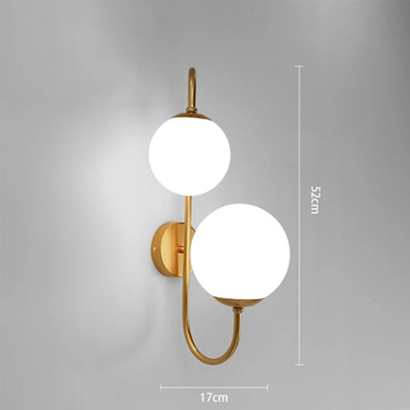 Double glass ball modern simple art led bedroom iron bedside aisle E27 wall lamp
