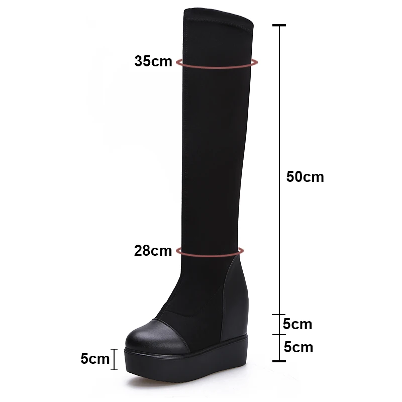 2019 Streth Fabric Knee High Platform Boots Women Warm Thick Bottom Snow Shoes Female Elastic Height Increasing Long Boots WB069