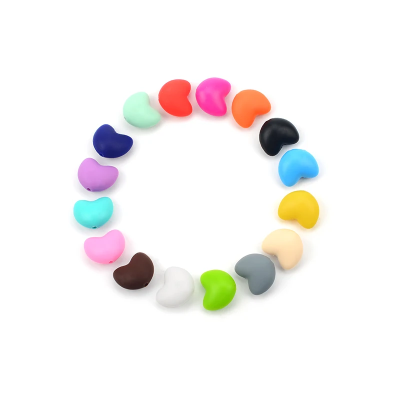 LOFCA 10pcs Heart Shape Loose Silicone Beads Baby Teether Toy Soft Chew Teething BPA Free Teething Beads Charms Newborn Nursing