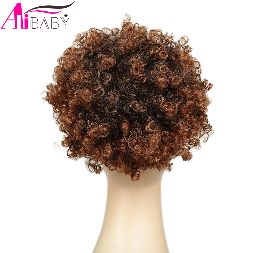 Alibaby-coleta con cordón sintético, extensiones de cabello Afro corto, Clip de cola de caballo con flequillo