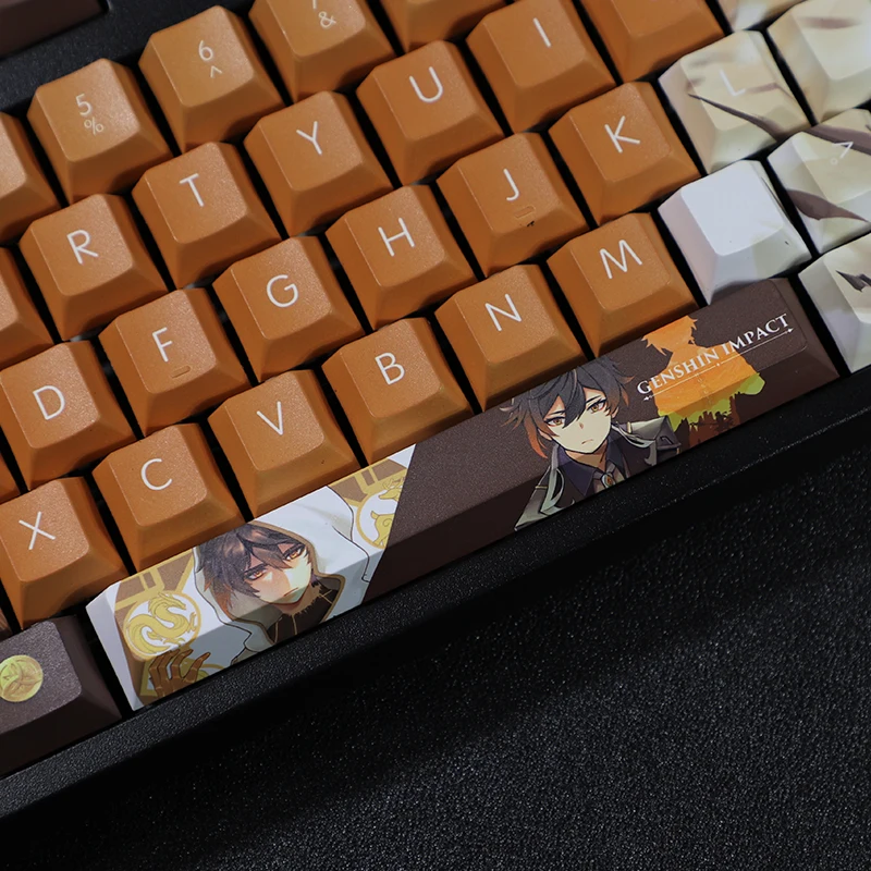 Genshin Impact ZHONGLI-Teclas de personaje de juego, Material PBT, perfil de cereza, tapa de teclado mecánico, 108 teclas